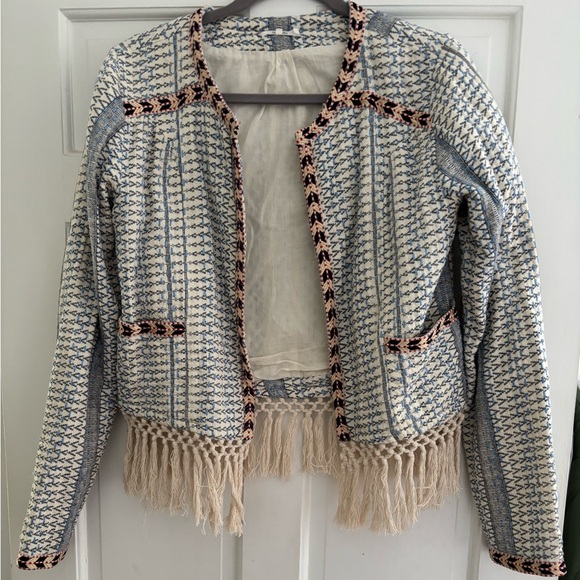 Tularosa Jackets & Blazers - Tularosa Blue and Cream Fringed Blazer